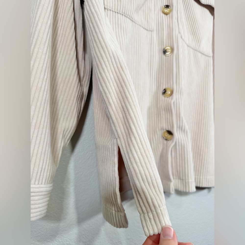 Corduroy Jacket Shacket Cream Tan Brown Soft Button Down Wide Collar Women Med - Picture 3 of 8